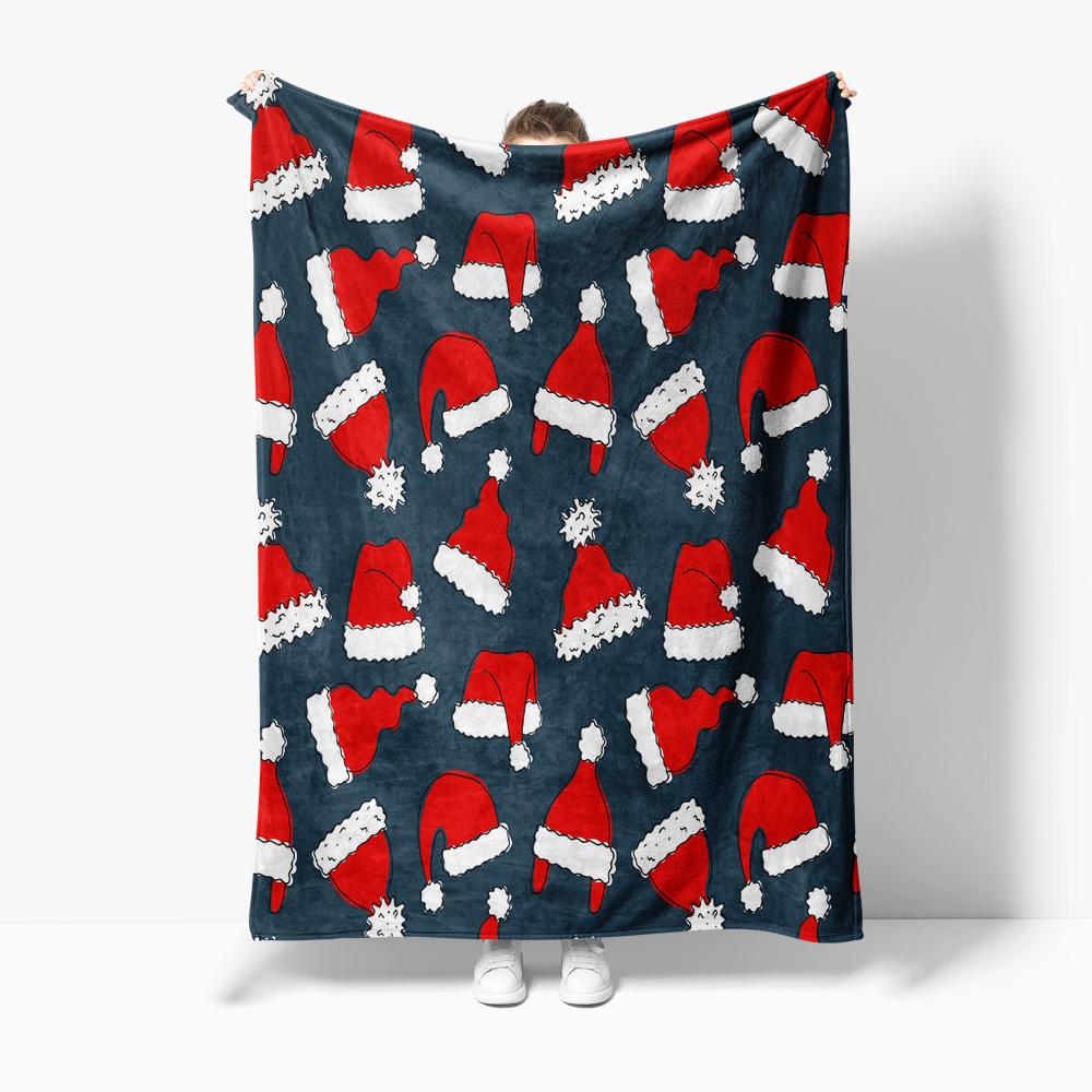 Cozy Christmas Throw Blanket Santa Claus Pattern Reversible Flannel Warm Soft Bedspread Holiday Decor Gift Festive Home Textile