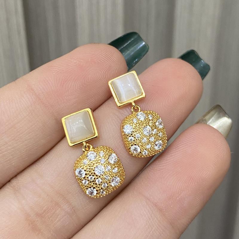 Seiko French elegant opal full diamond stud earrings raw ins style personalized niche earrings