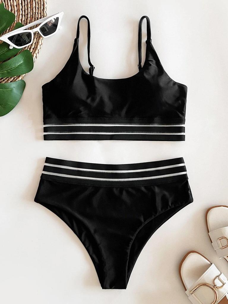 Chic 2024 Black Fishnet Two-Piece Bikini for Women
