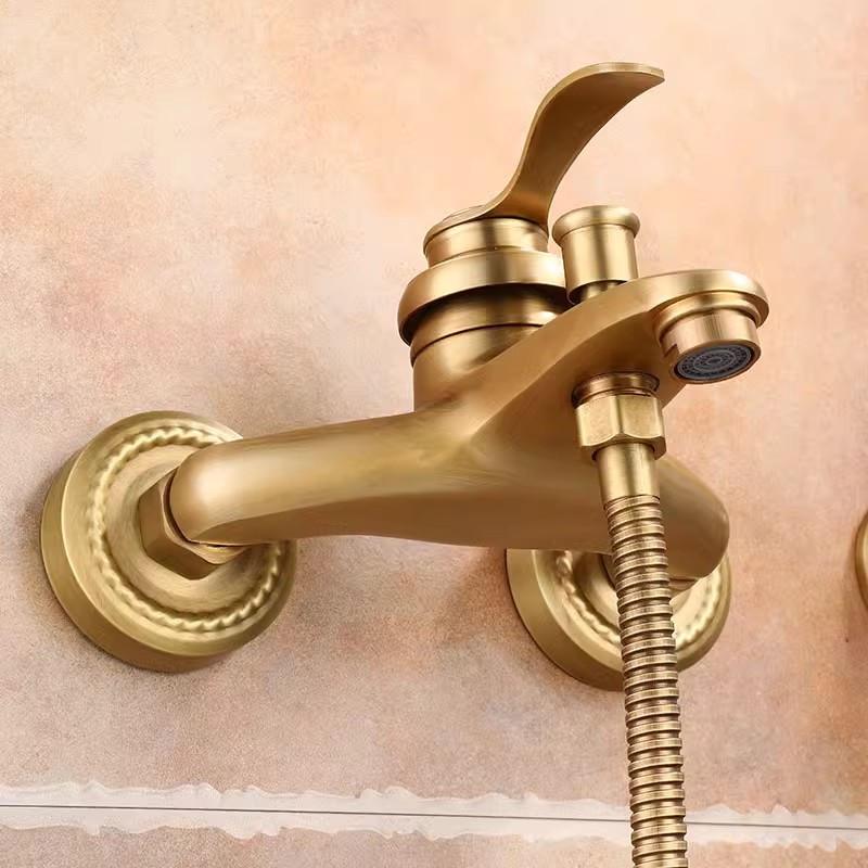 Antique Bronze Bathtub Shower Faucet Set Wall Mounted Bathrom Shower Faucet, Bathroom Cold & Hot Bath and Shower Mixer Tap Brass