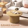 Round Wooden Coffee Table, Fluted Legs, Natural Wood Effect