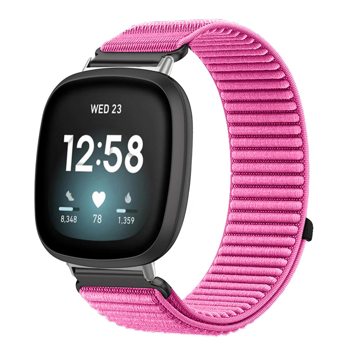 Nylon-Uhrenarmband für Fitbit Versa 4/3 Armband Sportarmband Handgelenkband Ersatz für Fitbit Versa 2/1 Smartwatch atmungsaktives Armband for versa 2 1 pink