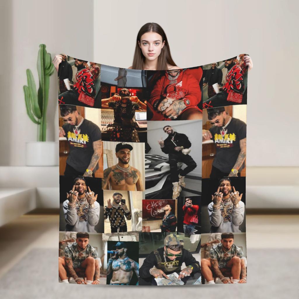 Anuel AA Rapper Blanket Super Warm Graphic Plush Throw Blanket For Couch Bed Airplane Travel Flannel Bedspread Bed Cover