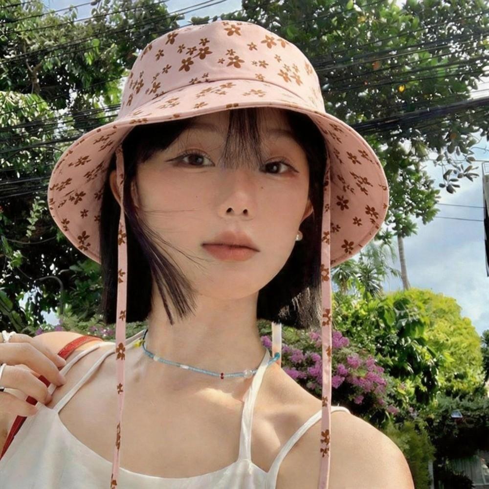 Double Sided Floral Print Bucket Hat Wide Brim Sun Hat Versatile Basin Cap Spring
