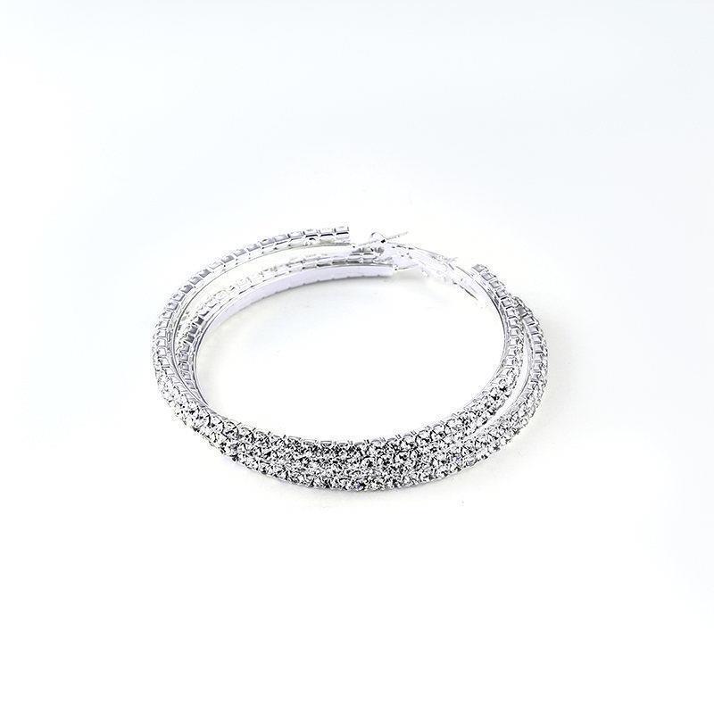 European & American Double Row Rhinestone Hoop Earrings - Exaggerated Non-Falling Diamond Circle Jewelry