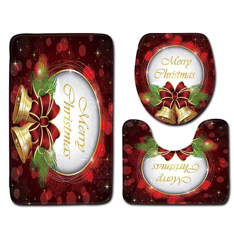4pcs Shower Christmas Curtain Toilet Cushion Set Cover Mat Pad Rug Xmas Bathroom