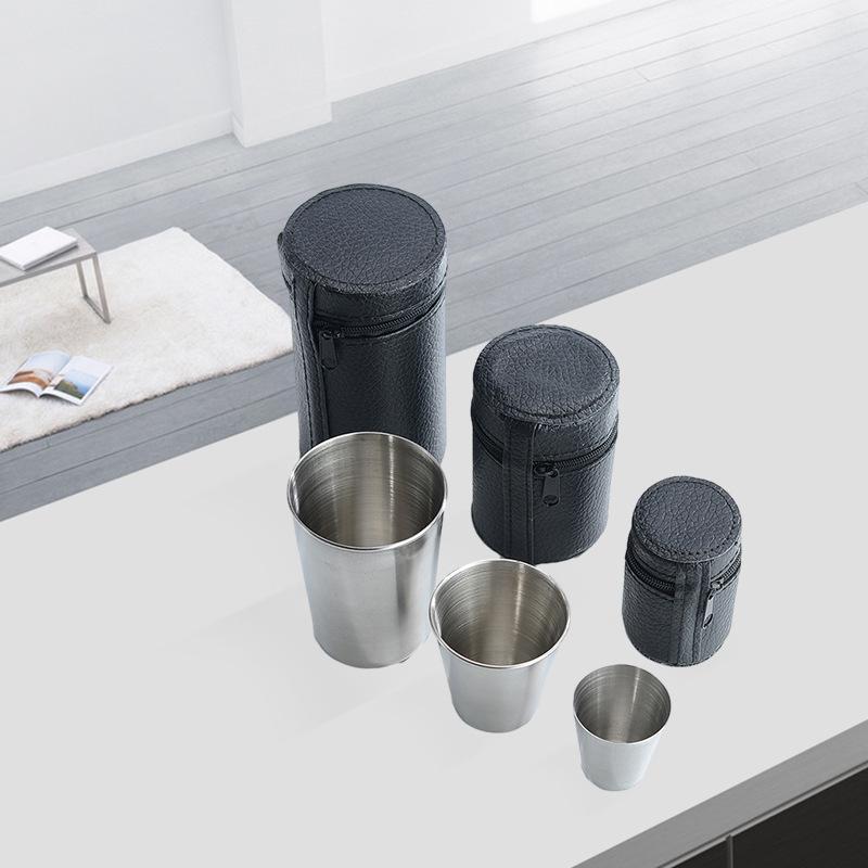 4Pcs Outdoor Practical Travel Stainless Steel Cups Mini Set Glasses For Whisky Wine With Case Portable Drinkware 30ml/70ml/170ml