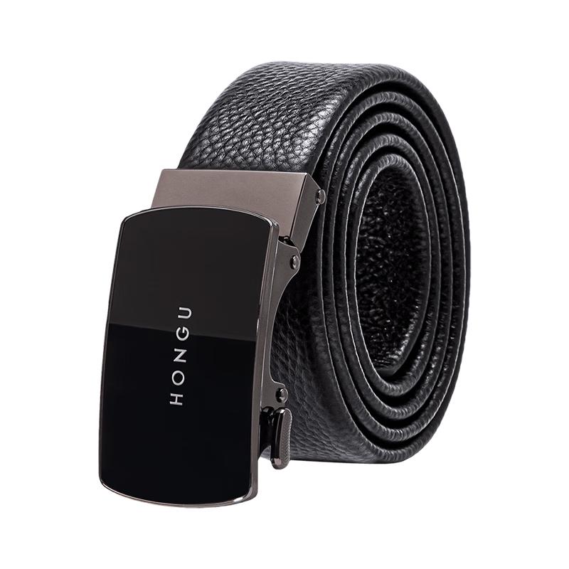 HONGU Men s Genuine Leather Automatic Buckle Belt 120cm