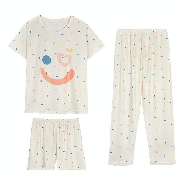 Women's Three-piece Pajamas, Women's Students Short-sleeved Recreational Sports, Spring and Summer Loose Pajamas