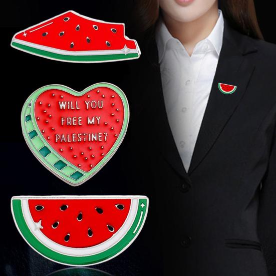 Brooch Pin Lightweight Zinc Alloy Watermelon Shape Badge Smooth Surface Lasers Cut Design Pin Lapel Accessory