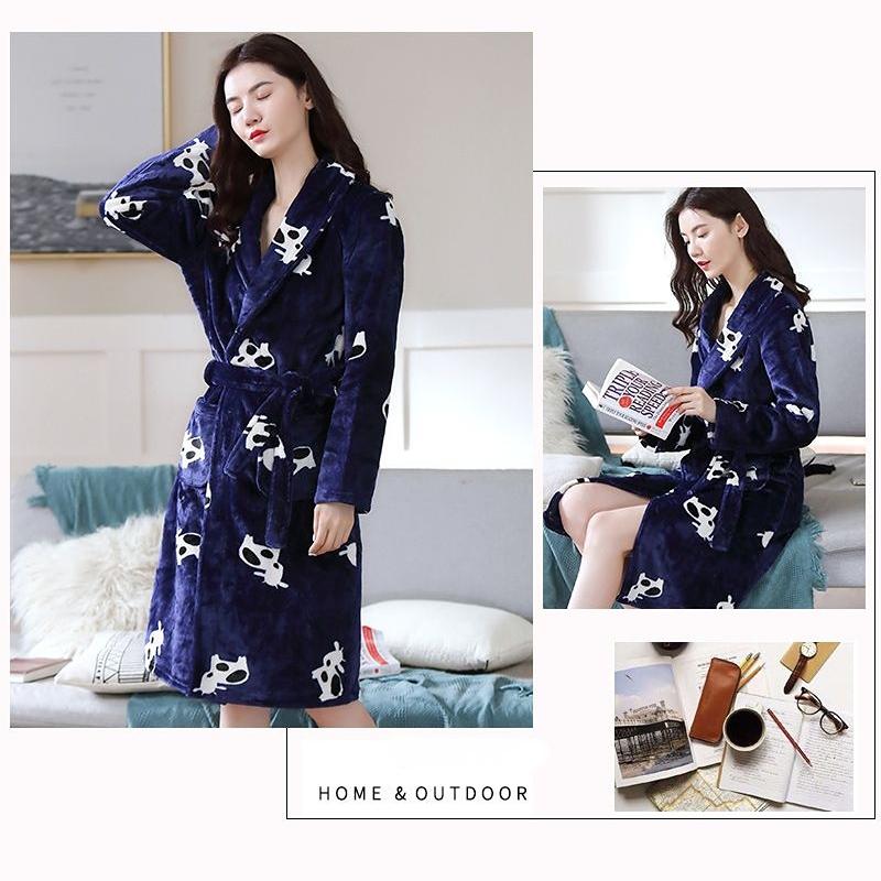 Women's Robe In The Long Section Thickened Nightgown Printed Long-sleeved Leisure Bathrobe