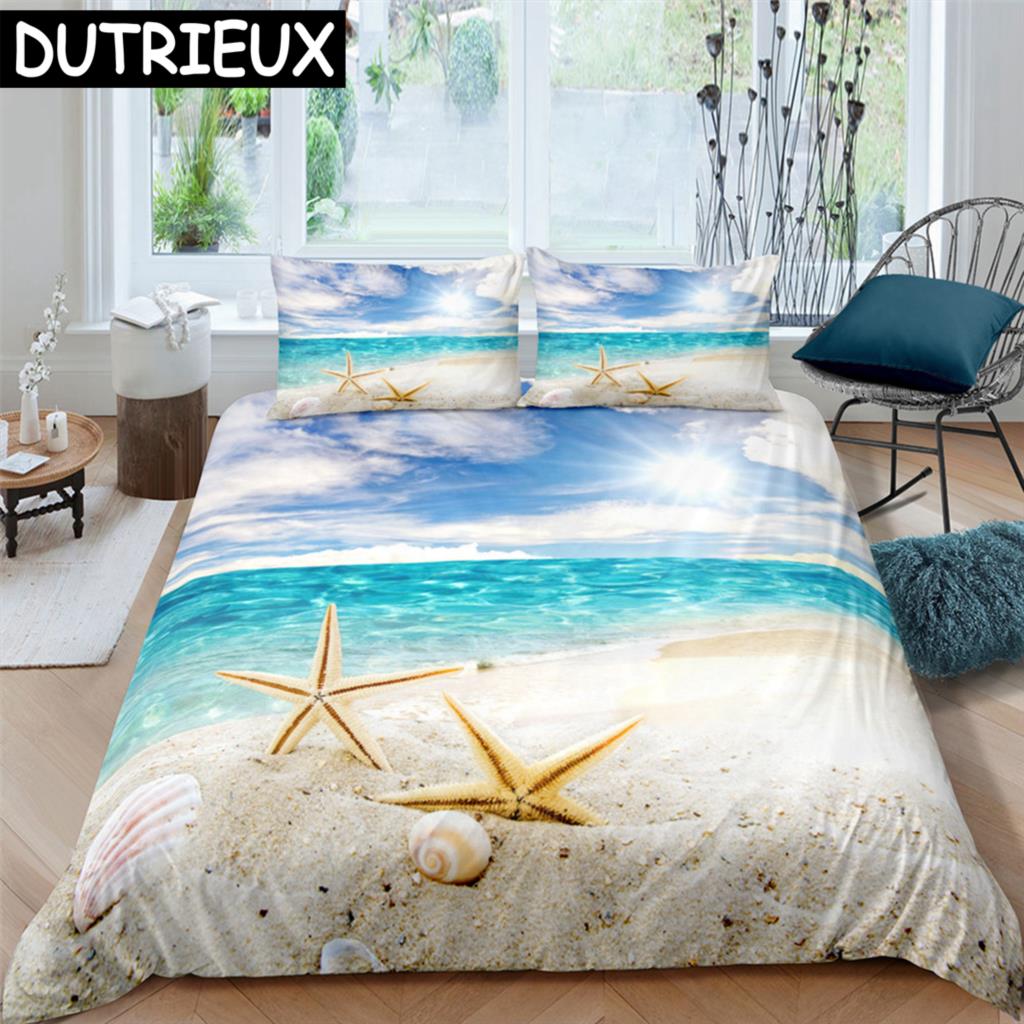 Seaside Beach 3D Duvet Cover Bedding Set Comforter Linen Pillowcases Quilt Cover Home Decor Single Double Twin King Queen