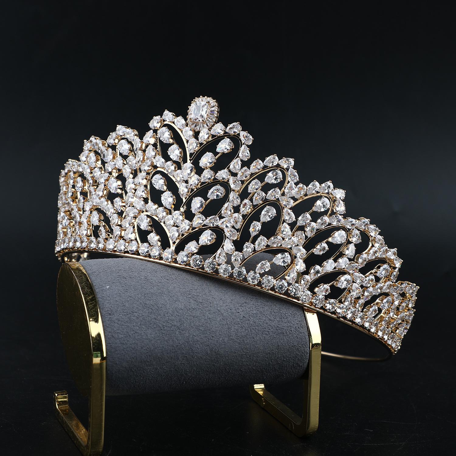 

Роскошная элитная свадебная корона с полным цирконом, элитный свадебный головной убор для новобрачных золотой