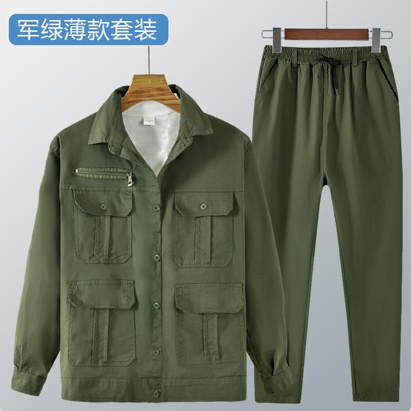 Set di tute da saldatura elettrica da uomo, abbigliamento da lavoro in puro cotone, abbigliamento da lavoro anti-scottatura e resistente all'usura per esterni