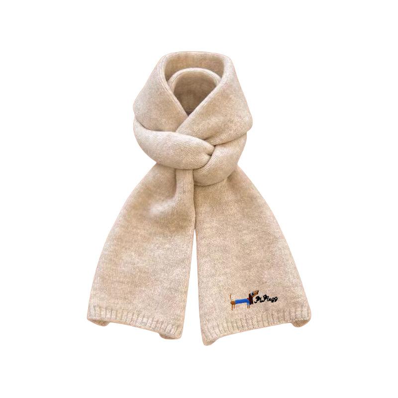 Scarf Knitted New Embroidered Puppy Scarf Autumn and Winter Neck Protection Atmosphere Student Versatile Couple Wool Scarf