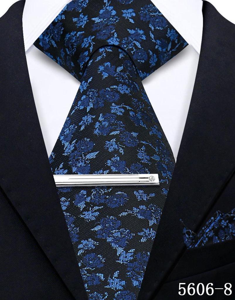 Men's Retro Floral Tie, Pocket Square & Tie Clip Set for Weddings