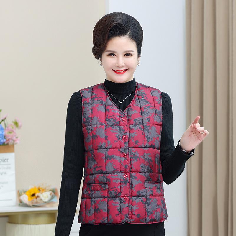 

Mom s Stylish Lightweight Down Cotton Vest – Warm Inner Layer for Women 3XL (125-140 jin) квітковий/червоний
