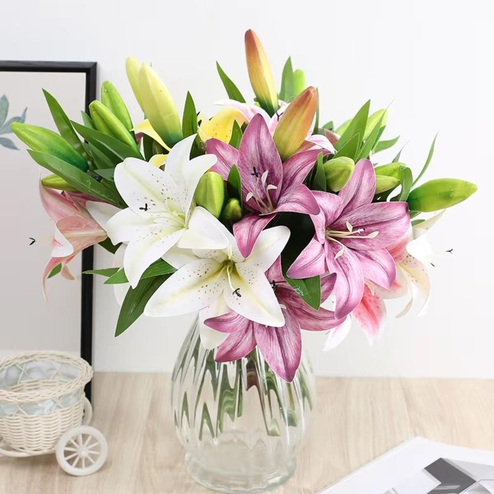 65cm Artificial Lily Flower Silk Wedding Bridal Bouquet New Fake Lily Bouquet  Living Room Decor