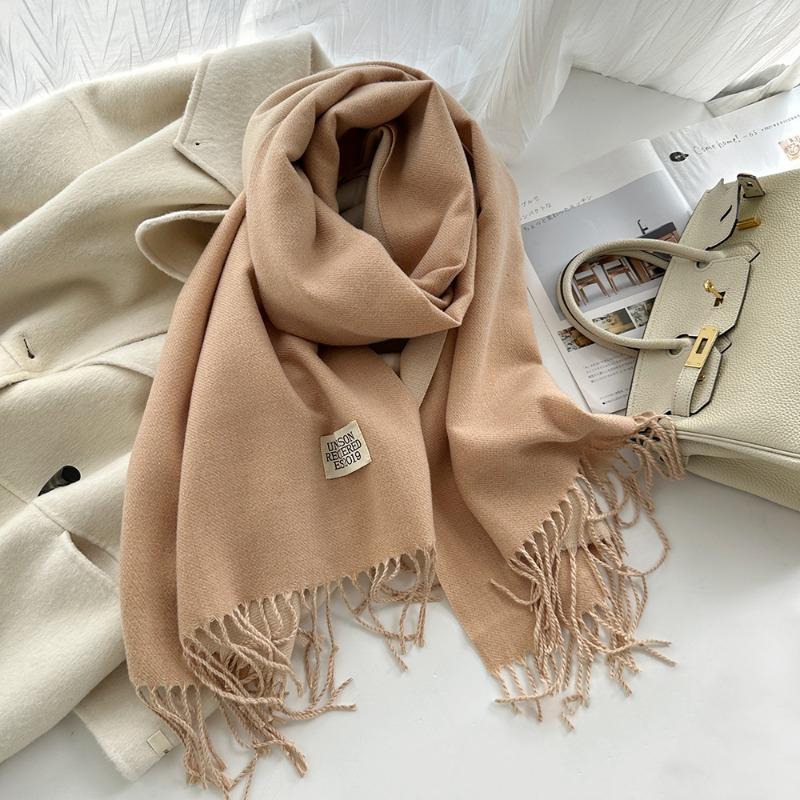 Solid Color Imitation Cashmere Scarf Women's Winter Thickened Double-sided Warm Scarf Cold-proof Outer Long Shawl