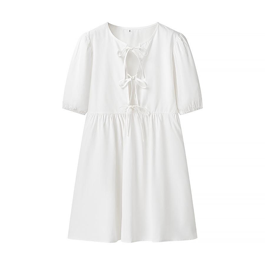 

2025 Women s Lace-Up Mid-Length Solid Color Shirt Dress in European & American Style Large белый