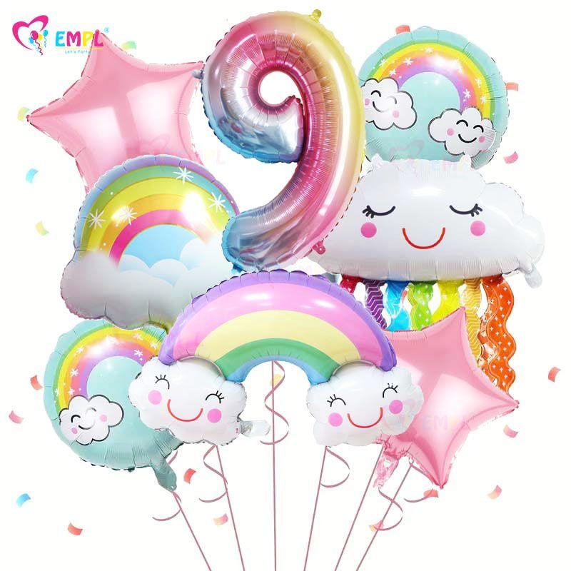 

32-inch Rainbow Cloud Aluminum Film Digital Balloon Set for Baby Birthday Rainbow Children s Birthday Party Decoration and Arrangement 9
