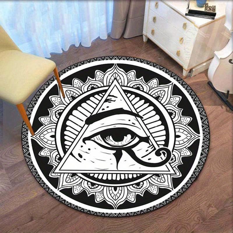 1pc Mandala Evil Eye Printed Round Carpet: 3D Design, Non-Slip, 100% Polyester, Suitable for Living Room, Bedroom, and Office