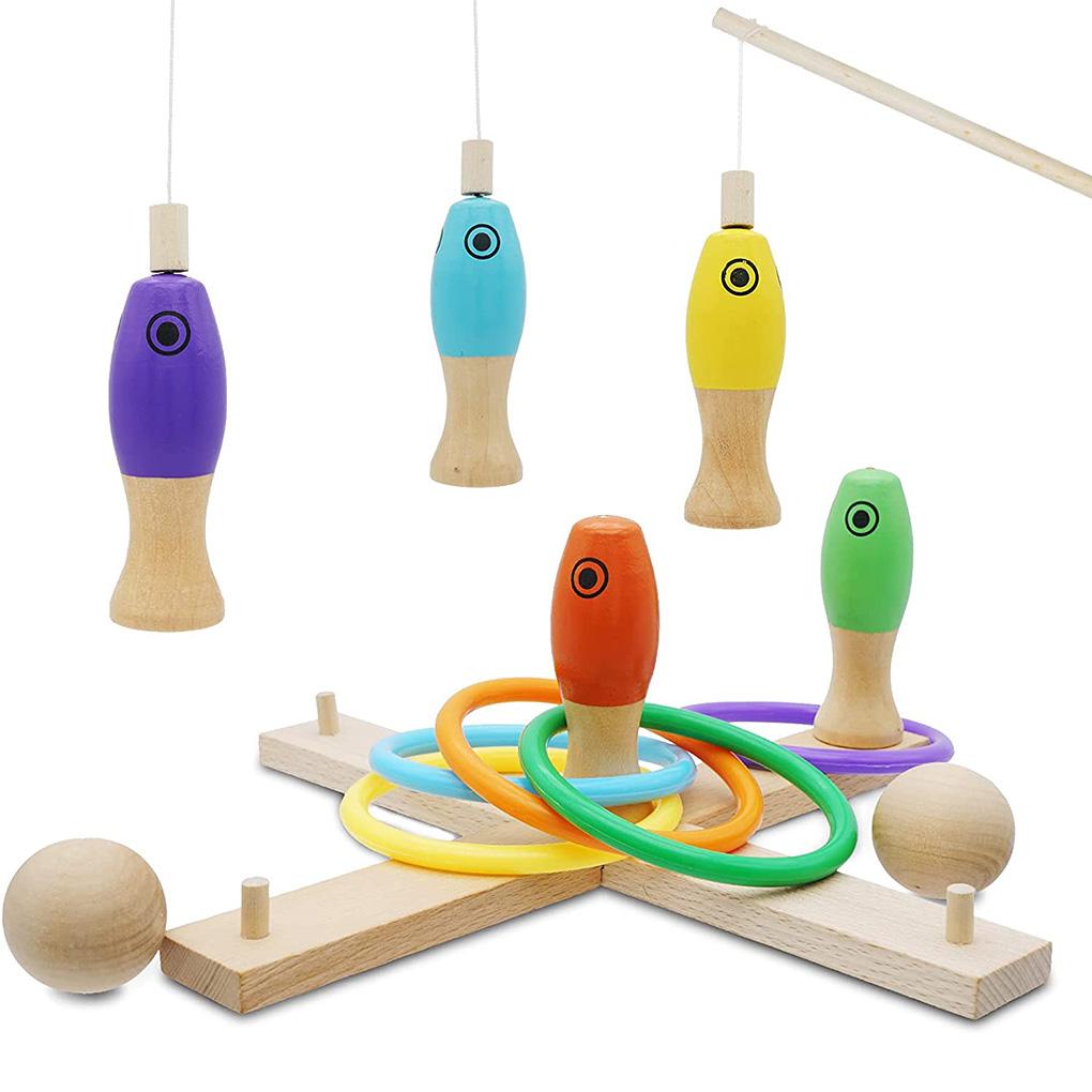 

Three-in-one wooden fishing game toy puzzle garden bowling game supplies