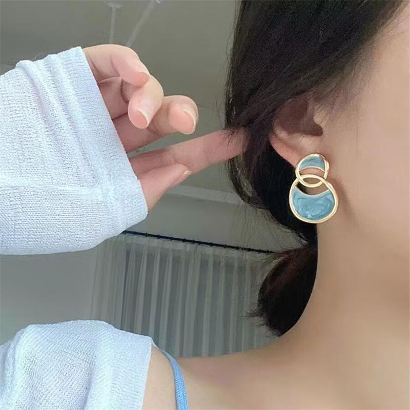 New Geometric Circular Blue Enamel Glaze Earrings Pendants For Women Fashion Luxury Elegant Drop Earrings Jewelry Gifts