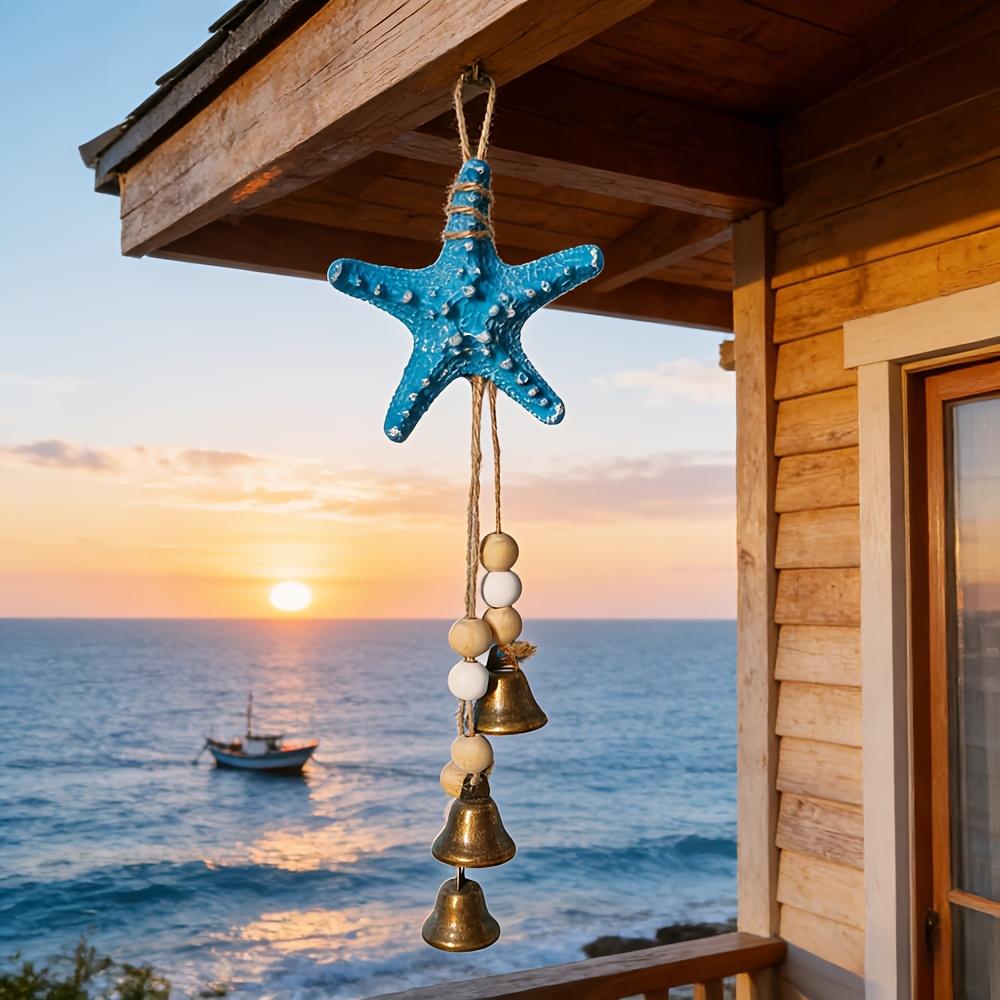 1 Piece Starfish Bell-Shaped Hanging Ornament Creative Mediterranean Wooden Sailboat Wind Chime Seahorse Wind Chime Starfish Bell