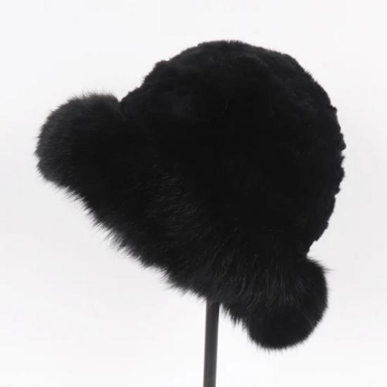 Women Luxury Winter Hat Real Rex Rabbit Fur Bomber Hats Lady Winter Genuine Fox Fur Cap Beanies Warm Soft Fluffy Natural Fur Hat