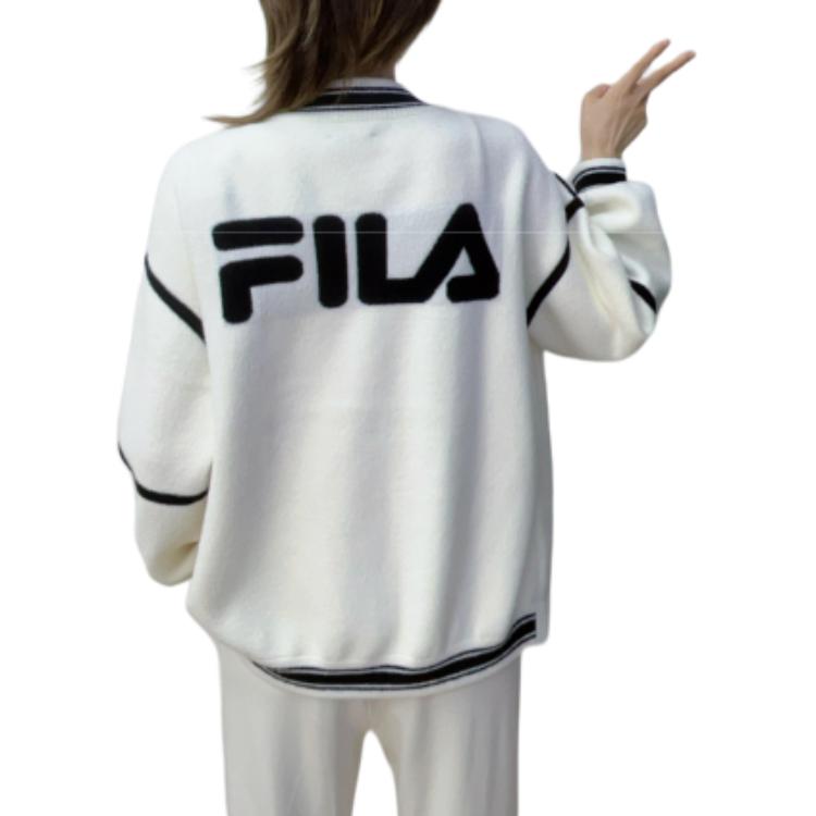 FILA Original Casual Versatile Color Block Knit Top Women tops White F11W349406F-WT