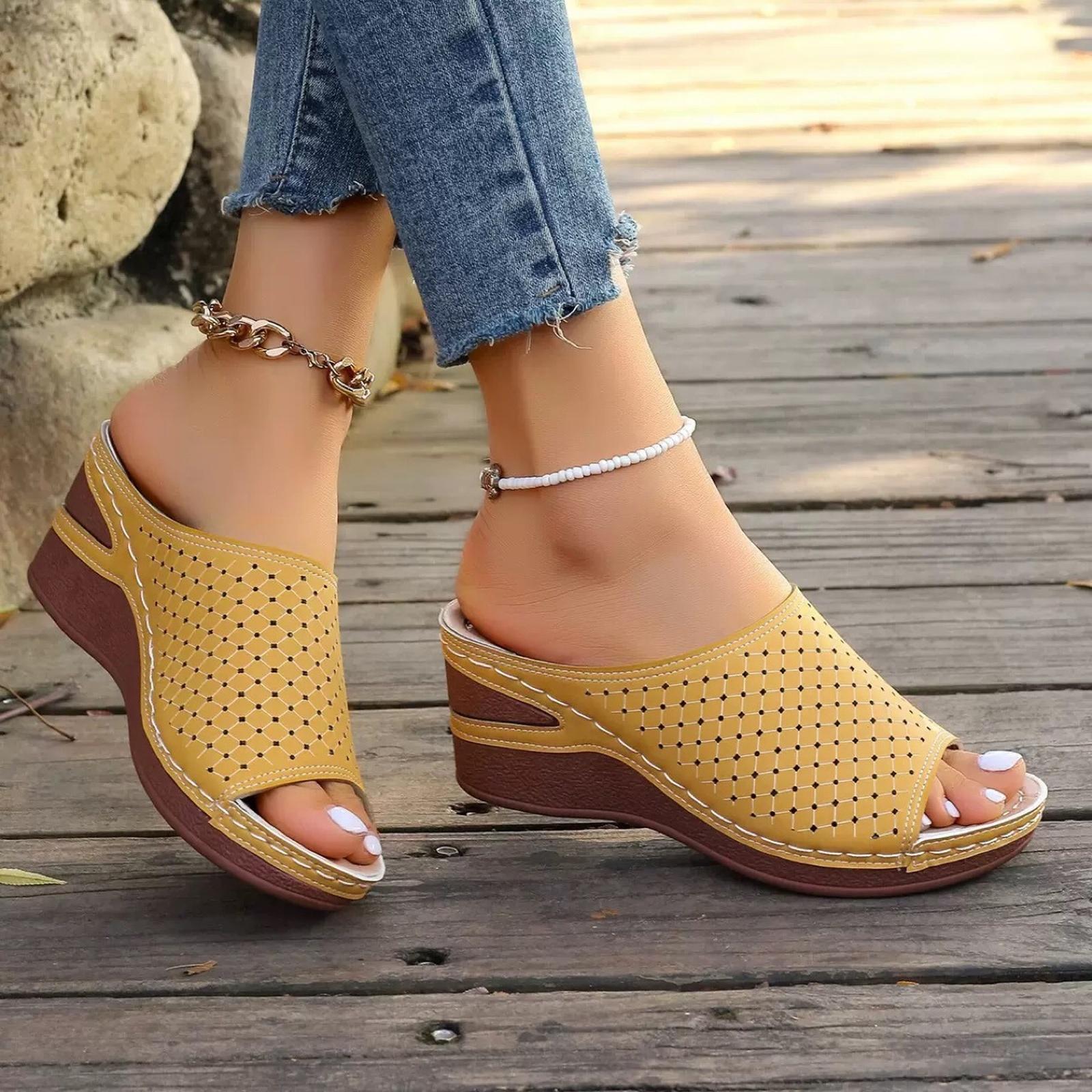 Women s Plus Size Fish-Mouth Cutout Sandals Summer Outdoor Slides 41 жёлтый 1740₽
