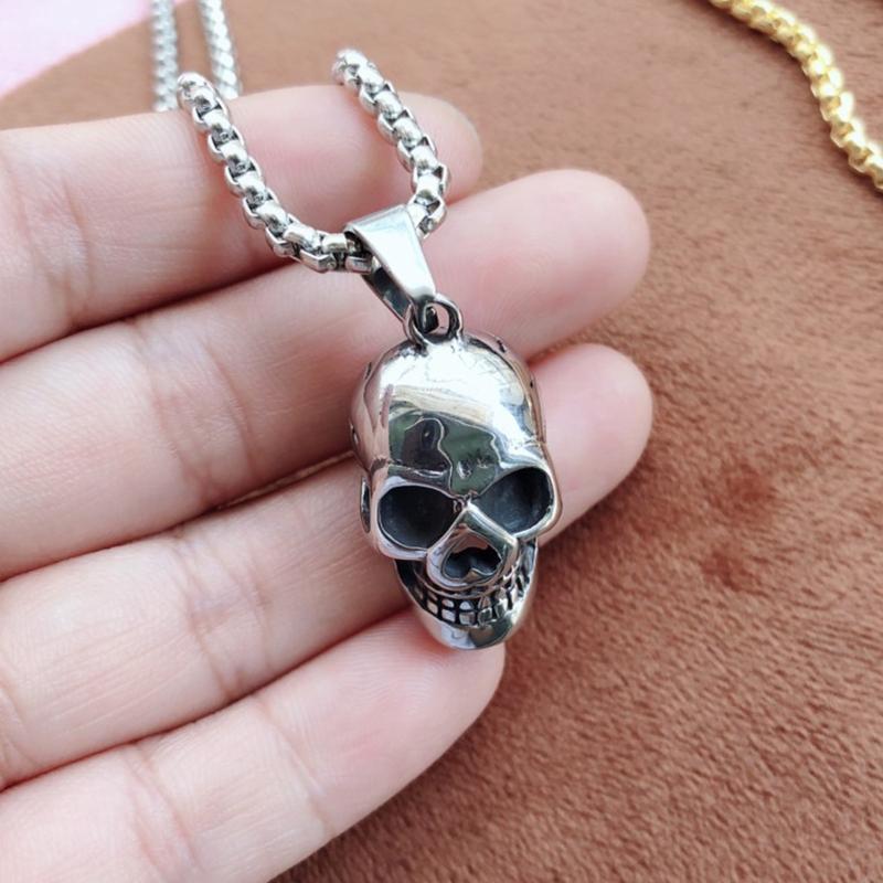 Pendentif Collier Tête de Mort en Acier Inoxydable Punk Rapper Homme Collier Tête de Mort Gothique Personnalisé Cadeau en Acier Inoxydable