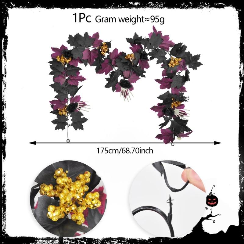 Flexible Artificial Maples Leaf Stem Halloween Decoration Black Silk Leaves for Fireplaces and Window Displays