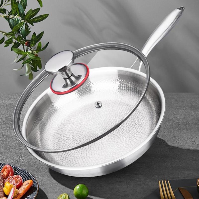 26/28/30Cm Titanium Uncoated Frying Pan, Fish‑Scale Hammer Pattern Healthy Cookware For Home Kitchen Cooking