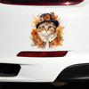 QT2185#15cm Adorable Cat In A Hat Surrounded by Flowers Car Sticker, Suitable for Laptop, Car, Truck, Van, SUV, Motorcycle, Bumper, Window