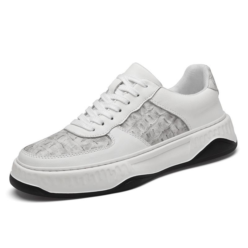 Men s Retro White Cowhide Casual Low-Top Sneakers 46