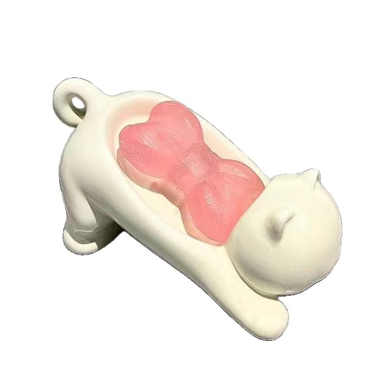 Cute Cat Soap Dish with Drain for Bathroom Storage