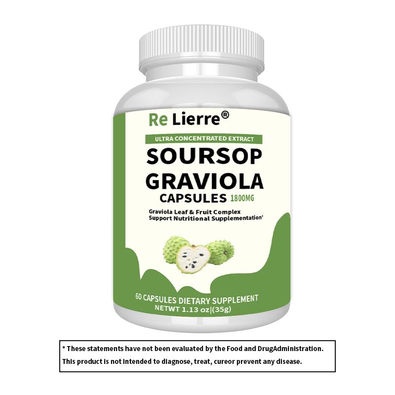 Re Lierre Soursop Capsules 1800mg | Leaf & Fruit Extract | Gluten-Free, Fiber & Vitamin C | Digestive & Intestinal Health Support | 60 count