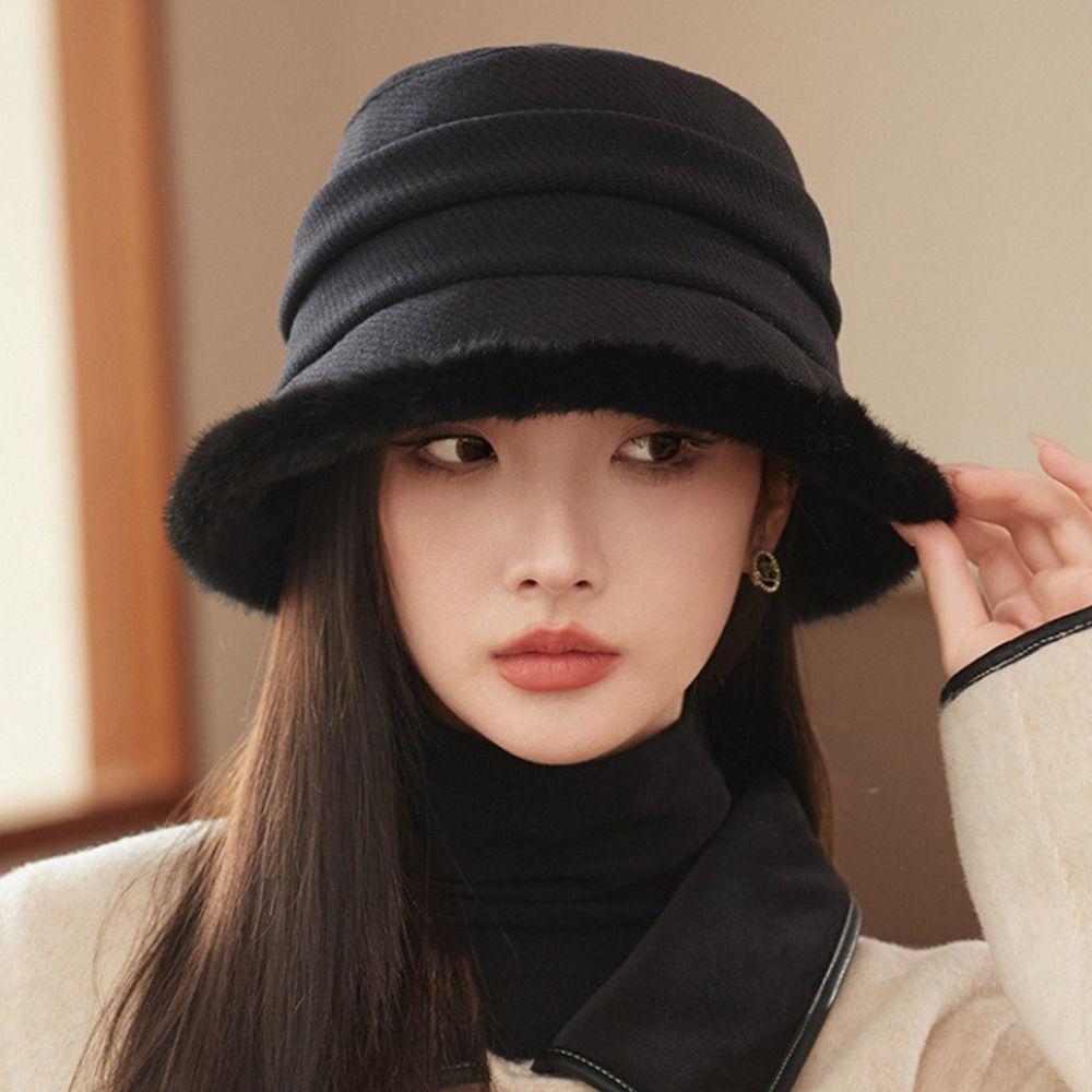 Thick Plush Women's Fisherman Hat Ear Protection Warm Basin Cap Winter Warm Bucket Hat for Women
