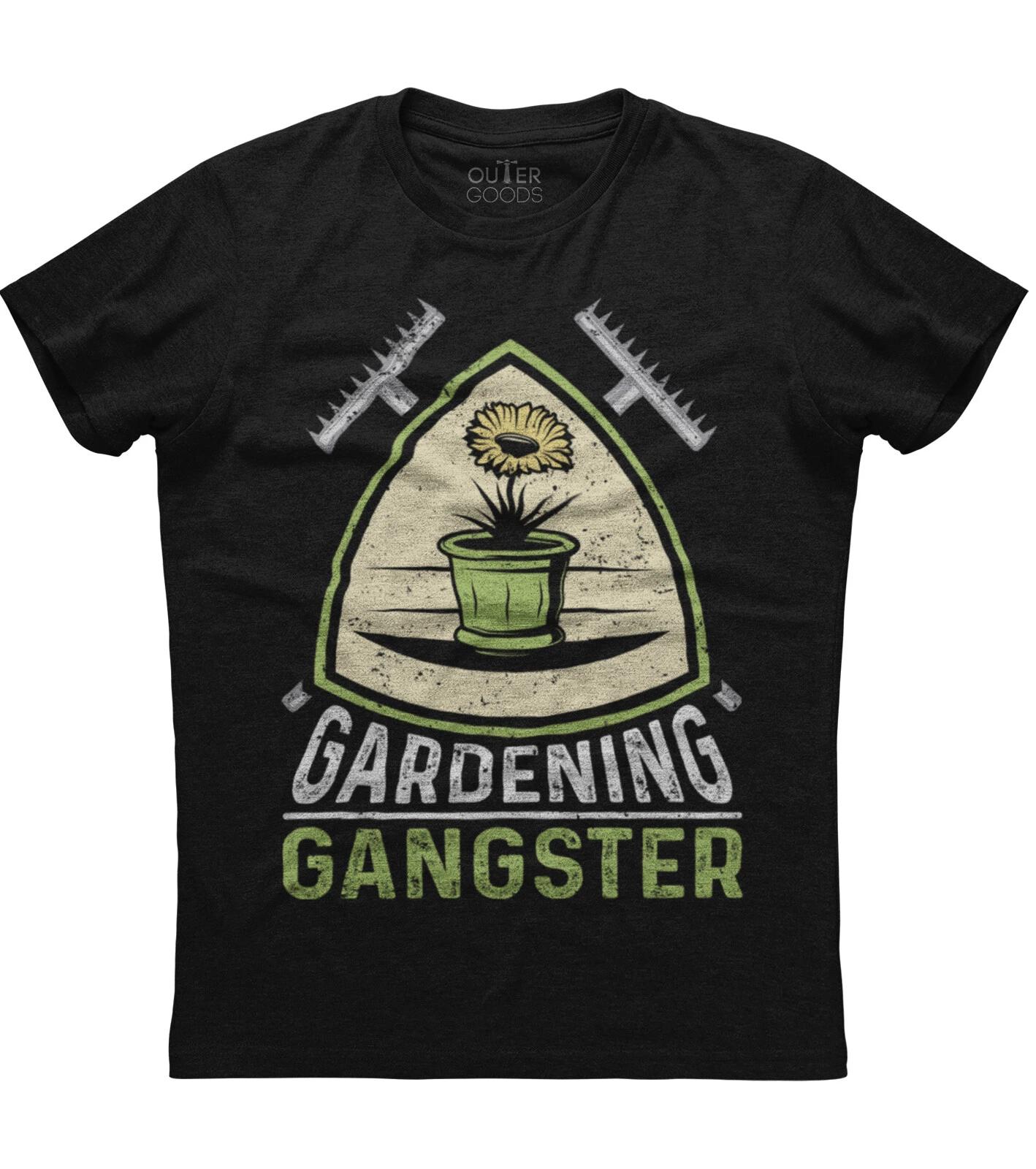 Funny Gardening Gangster Planting Humor Mens Short Sleeve Cotton Black T-shirt M
