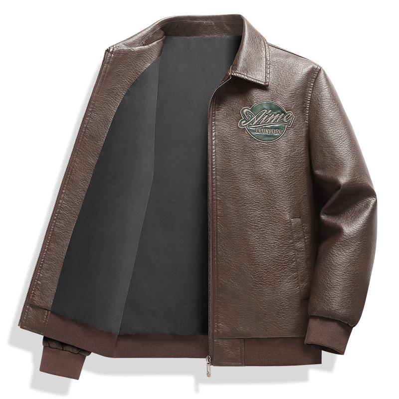 Slim-fit locomotive men's leather jacket spring and autumn lapel collar large size youth windproof trendy leather jacket men