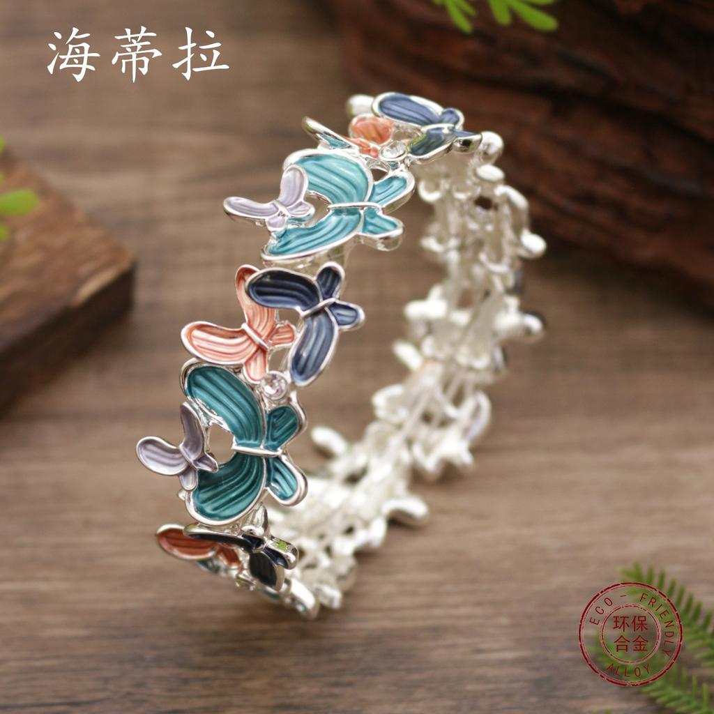 Emaille Haar Schmetterling Legierung elastisches Armband, Damen vielseitiges diamantbesetztes Schmetterlingsarmband