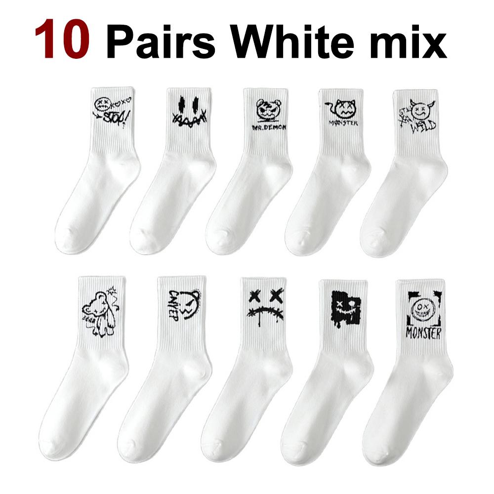 10/20 Par Męskie Dzianinowe Skarpetki Crew ze Wzorem Graffiti Odpowiednie na Wszystkie Pory Roku Wygodne Oddychające Miękkie Skarpety Codzienne dla Par