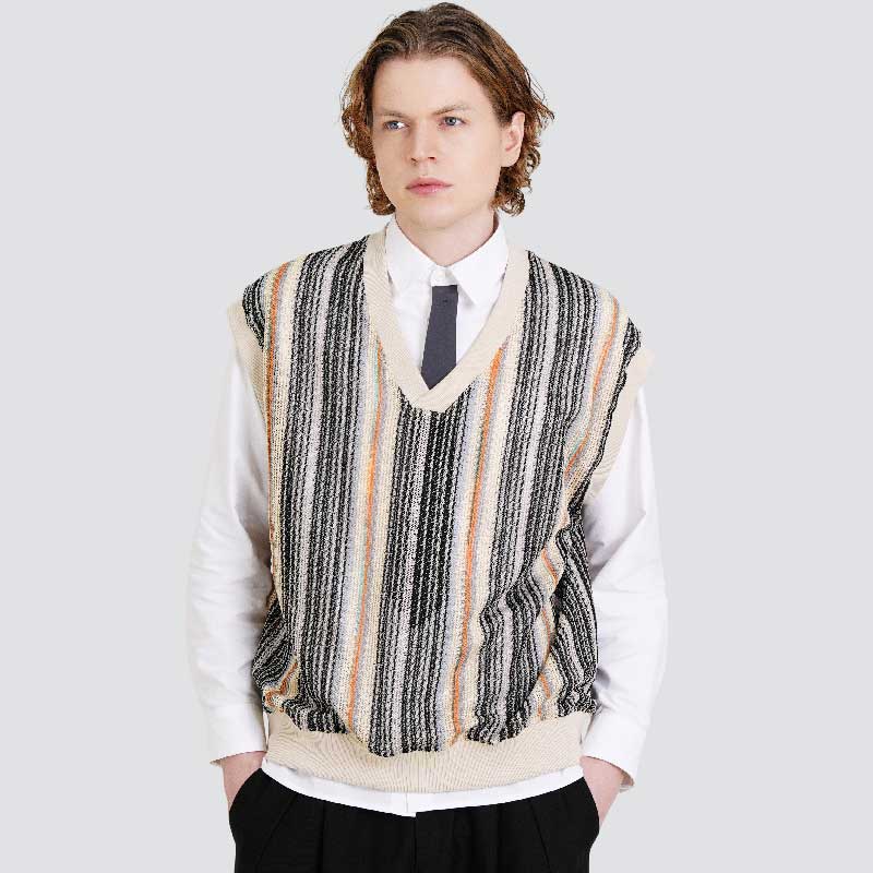 Customus Drop Shoulder Yarn-Dyed Stripe Oversized Vest Cxs25Fkvt801 Ora