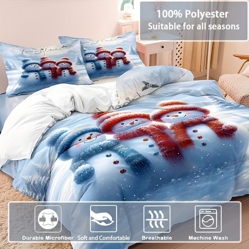 [Snowman Duvet Cover Set] 3pcs Snowman Duvet Cover Set, 3D Printed Duvet Cover with Pillowcases, Soft and Comfortable Breathable