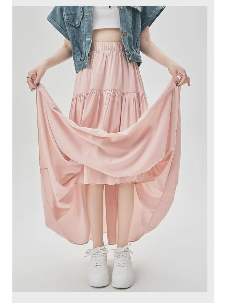 Women's French-Style High Waist A-Line Drape Skirt - Spring/Summer Casual Long Cake Design