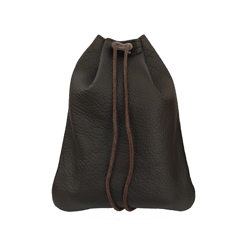 Cowhide Coin Purse: Retro Gift and Auspicious Blessing Bag for Men and Women with Creative Drawstring Design.