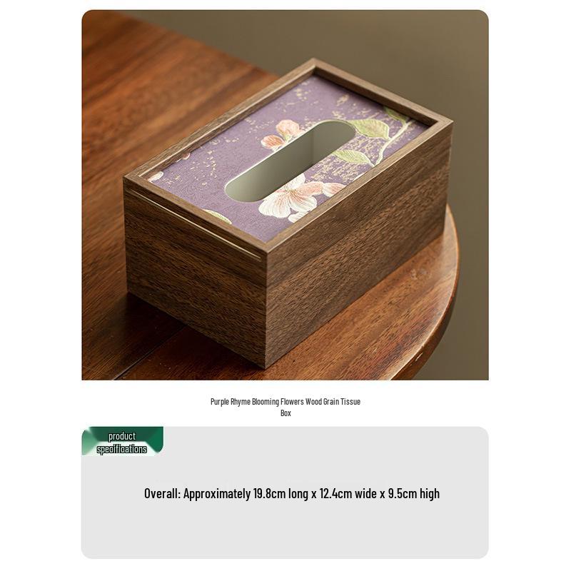 Episode 2: Purple Rhyme Floral Wood Tissue Box - Exquisite Pull-Out, Large Storage, Kung Fu Tea Ceremony Accessory