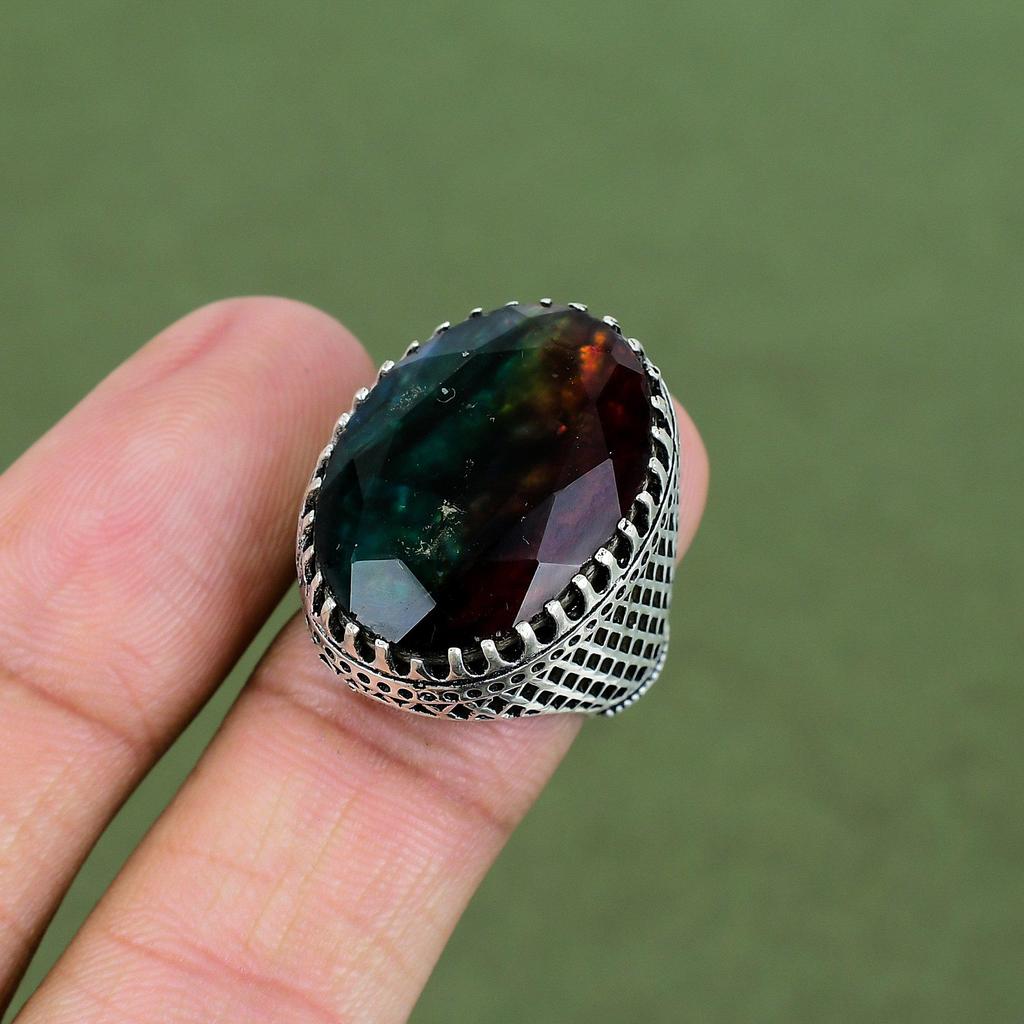 Faceted Ammolite Ring 925 Sterling Silver Ring Handmade Ring Gemstone Rings Natural Ammolite Jewelry Gifts For Mother Available In Ring Size